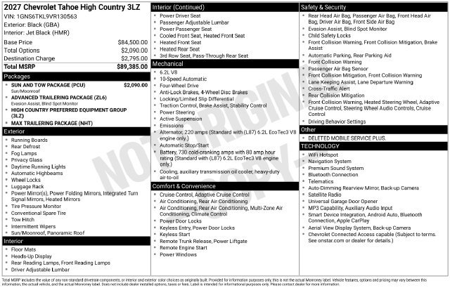 New 2027 Chevrolet Tahoe High Country w/ Sun And Tow Package AWD/4WD image 4