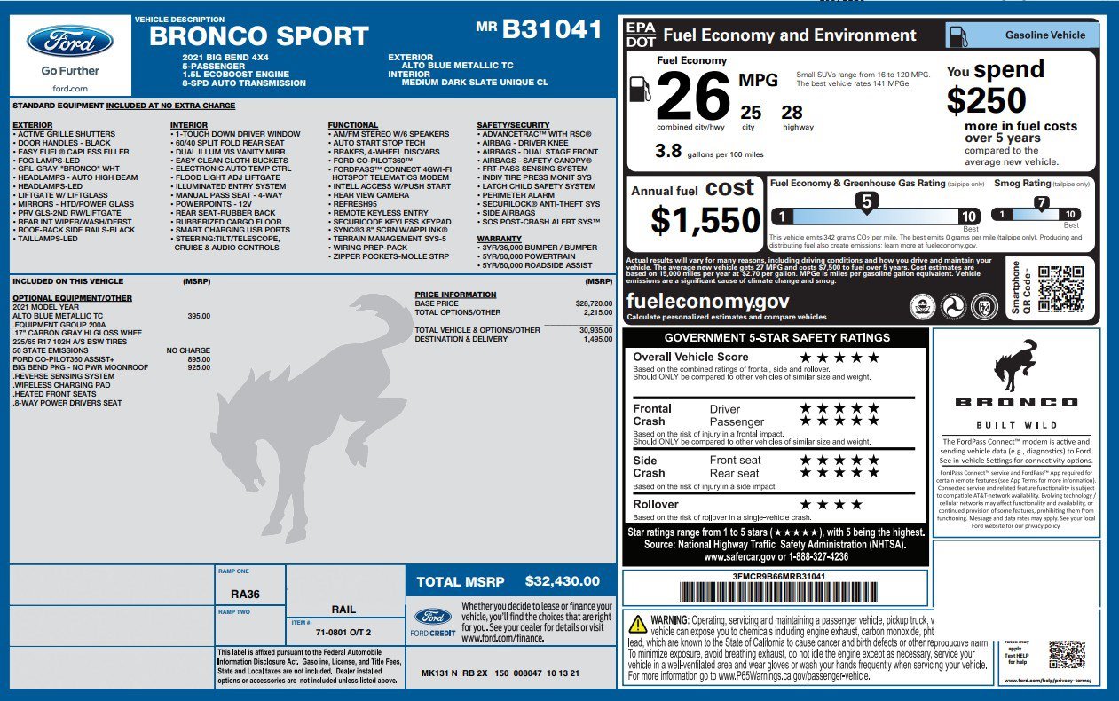 Used 2021 Ford Bronco Sport Big Bend w/ Big Bend Package (96B) AWD/4WD image 5
