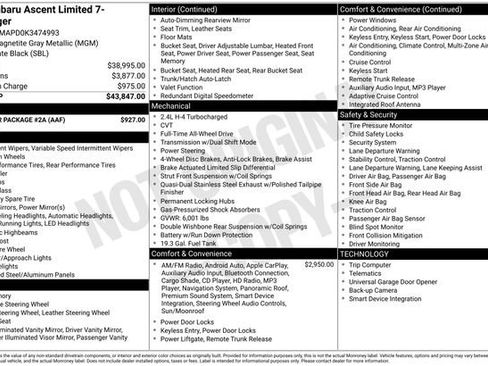 Used 2019 Subaru Ascent Limited w/ Popular Package #2A image 9