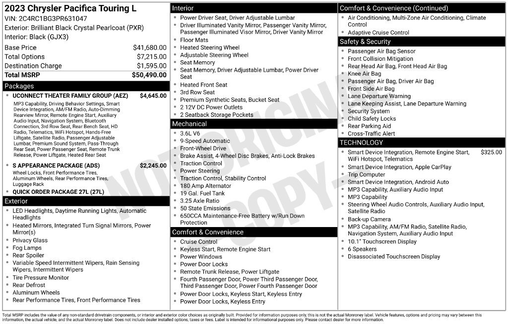 Used 2023 Chrysler Pacifica Touring-L w/ Uconnect Theater Family Group FWD image 38