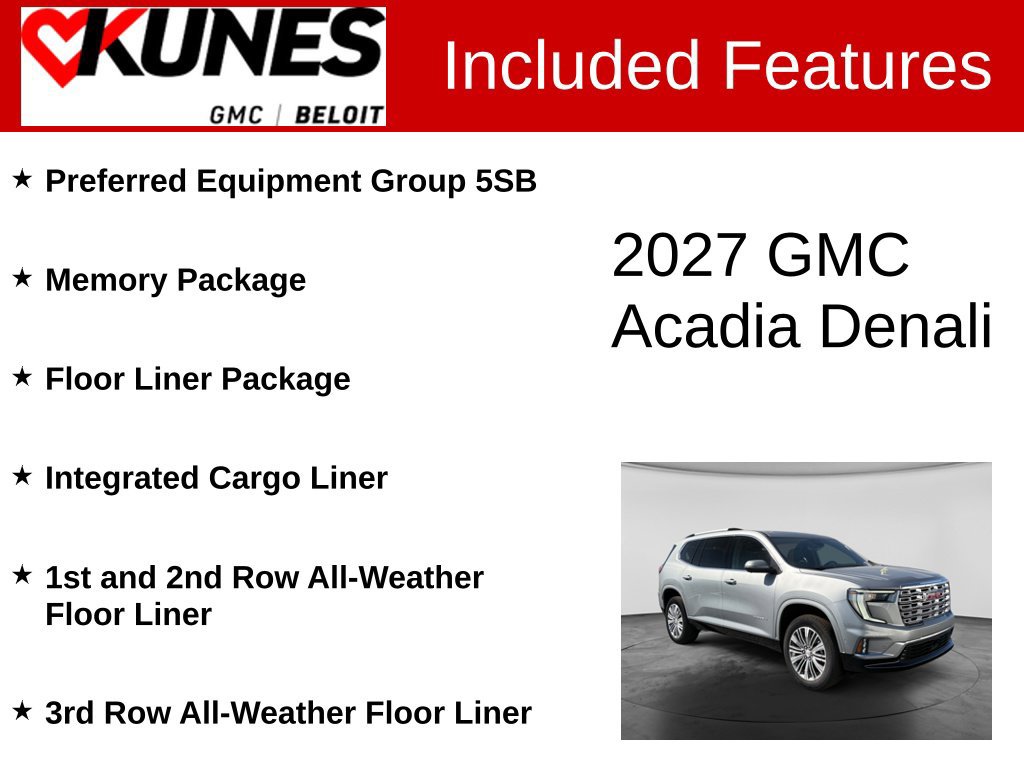 New 2027 GMC Acadia Denali w/ LPO, Floor Liner Package AWD/4WD image 2