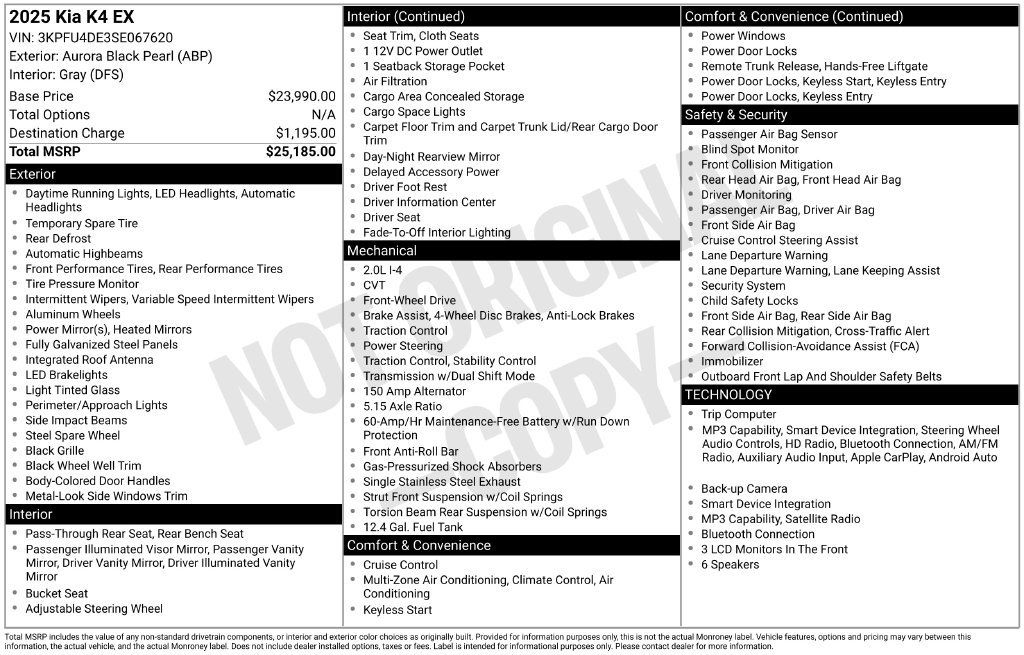 Used 2025 Kia K4 EX FWD image 2