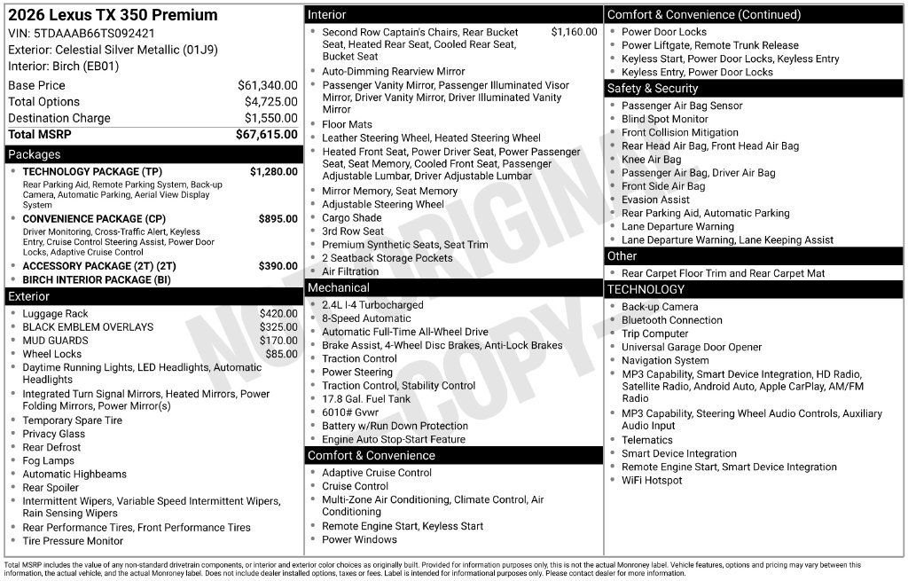 New 2026 Lexus TX 350 AWD w/ Technology Package image 4