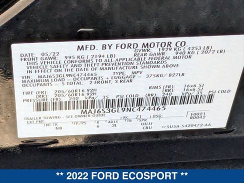 Certified 2022 Ford EcoSport SE w/ SE Convenience Package image 25