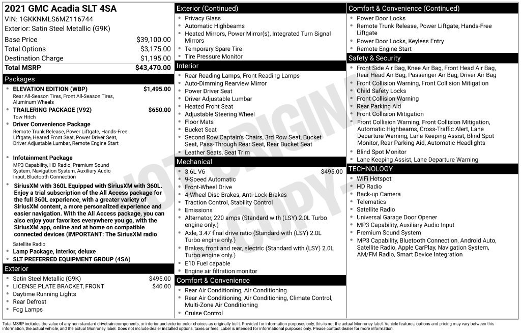 Used 2021 GMC Acadia SLT w/ Elevation Edition FWD image 6