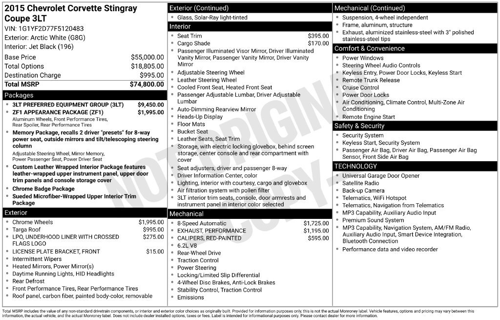 Used 2015 Chevrolet Corvette Stingray Coupe w/ 3LT Preferred Equipment Group RWD image 5