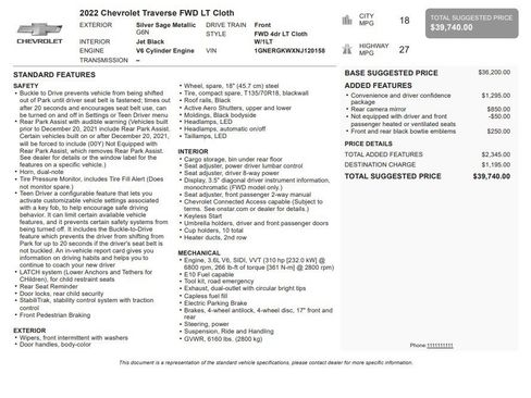 Used 2022 Chevrolet Traverse LT FWD image 35