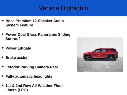 New 2025 Chevrolet Traverse High Country w/ LPO, Floor Liner Package image 3