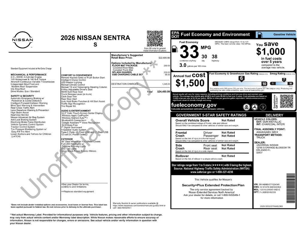 Certified 2026 Nissan Sentra S w/ Floor Mat Package FWD image 31