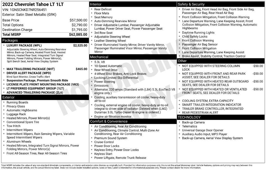 Used 2022 Chevrolet Tahoe LT w/ Luxury Package RWD image 52