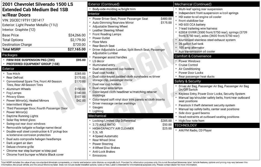 Used 2001 Chevrolet Silverado 1500 LS w/ Firm Ride Suspension Pkg RWD image 3