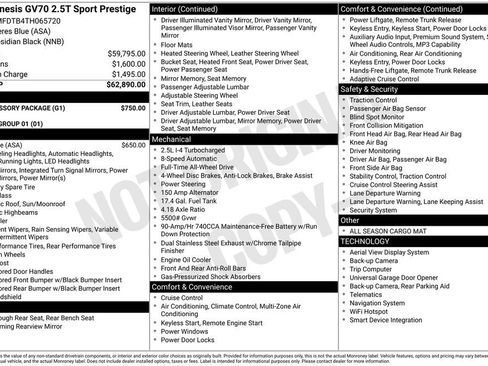 New 2026 Genesis GV70 2.5T Sport Prestige w/ G1 Accessory Package AWD/4WD image 8