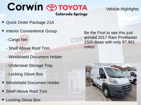 Used 2017 RAM ProMaster 1500 w/ Interior Convenience Group FWD image 4