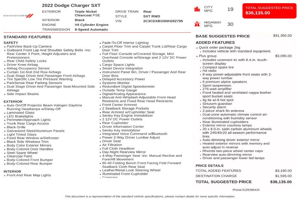 Used 2022 Dodge Charger SXT w/ Plus Group RWD image 3