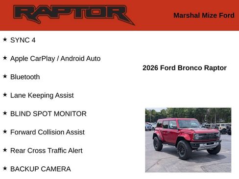 New 2026 Ford Bronco Raptor w/ Interior Carbon Fiber Pack AWD/4WD image 2