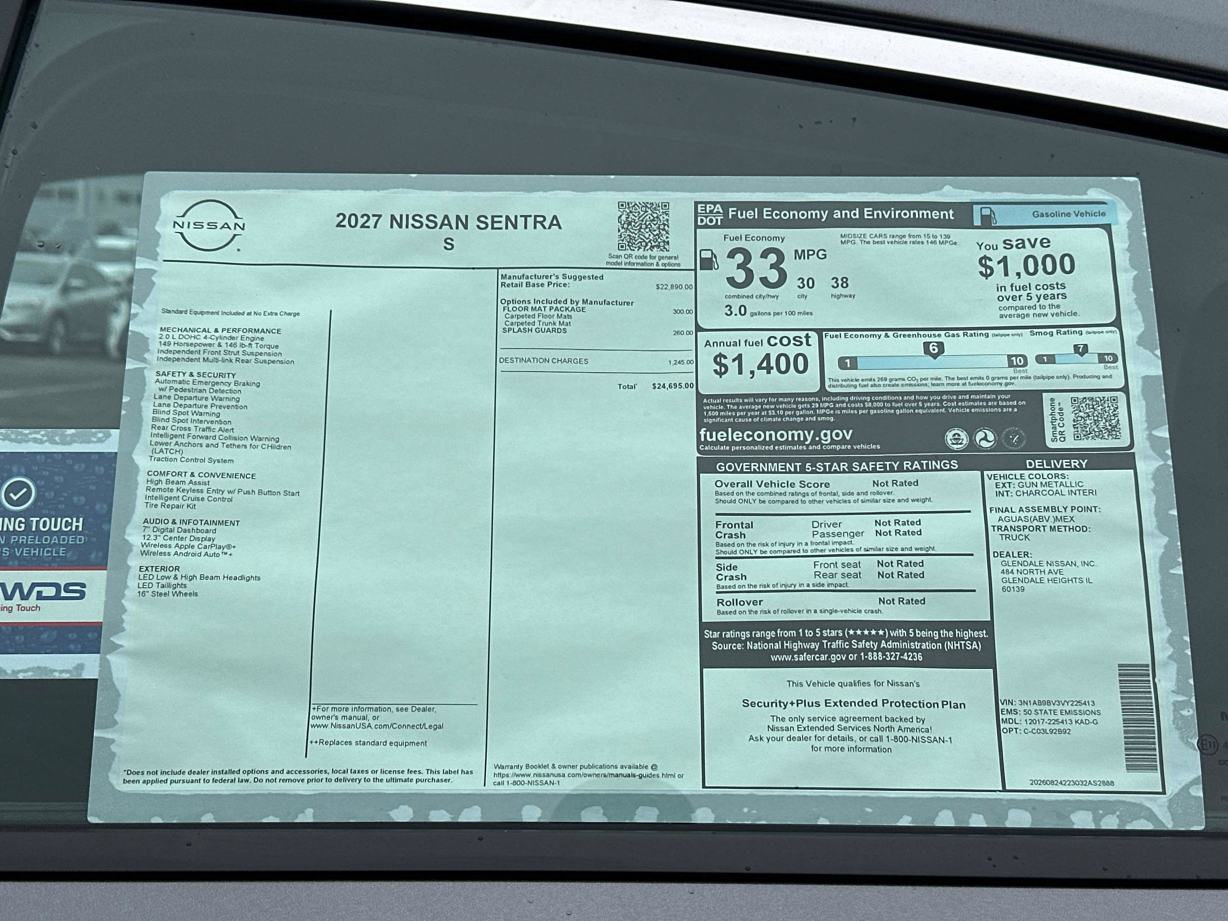 New 2027 Nissan Sentra S w/ Floor Mat Package FWD image 7