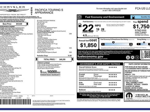 Used 2021 Chrysler Pacifica Touring w/ S Appearance Package FWD image 2