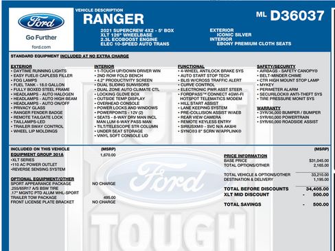 Used 2021 Ford Ranger XLT w/ Equipment Group 301A Mid RWD image 27