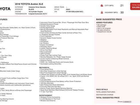 Used 2018 Toyota Avalon XLE image 4