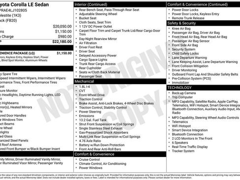 Used 2020 Toyota Corolla LE w/ LE Convenience Package FWD image 2