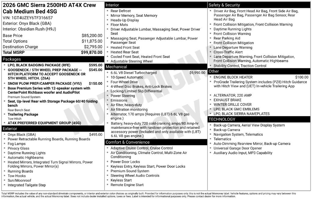 New 2026 GMC Sierra 2500 AT4X w/ LPO, Black Badging Package AWD/4WD image 2
