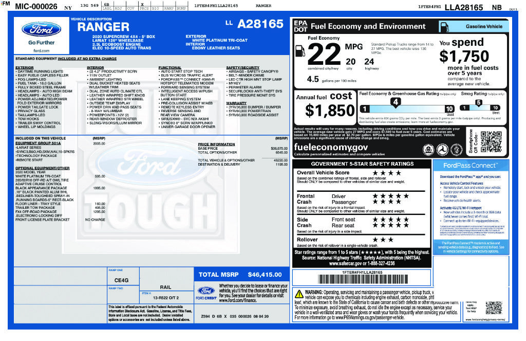 Used 2020 Ford Ranger Lariat w/ Equipment Group 501A Mid AWD/4WD image 26
