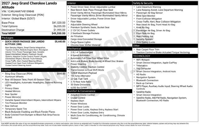 New 2027 Jeep Grand Cherokee Altitude AWD/4WD image 5