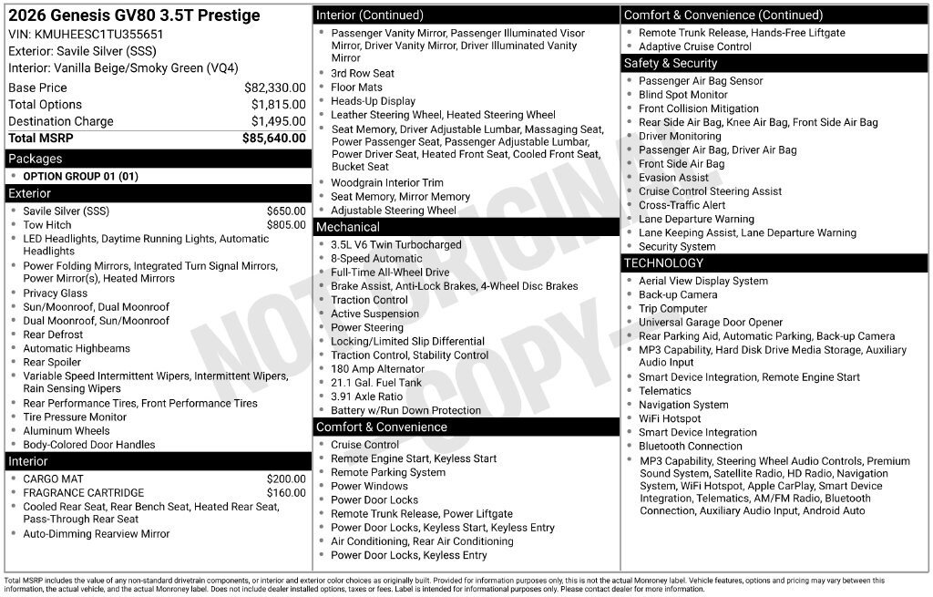 New 2026 Genesis GV80 3.5T Prestige AWD/4WD image 2