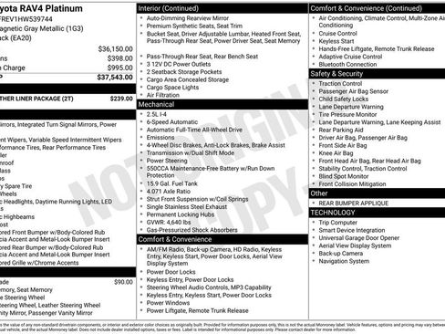 Used 2017 Toyota RAV4 Platinum w/ All Weather Liner Package AWD/4WD image 7