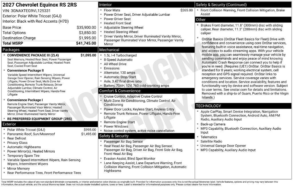 New 2027 Chevrolet Equinox RS w/ Convenience Package III AWD/4WD image 11