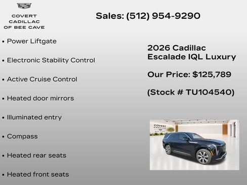New 2026 Cadillac Escalade IQL Luxury w/ LPO, Floor Liner Package AWD/4WD image 14