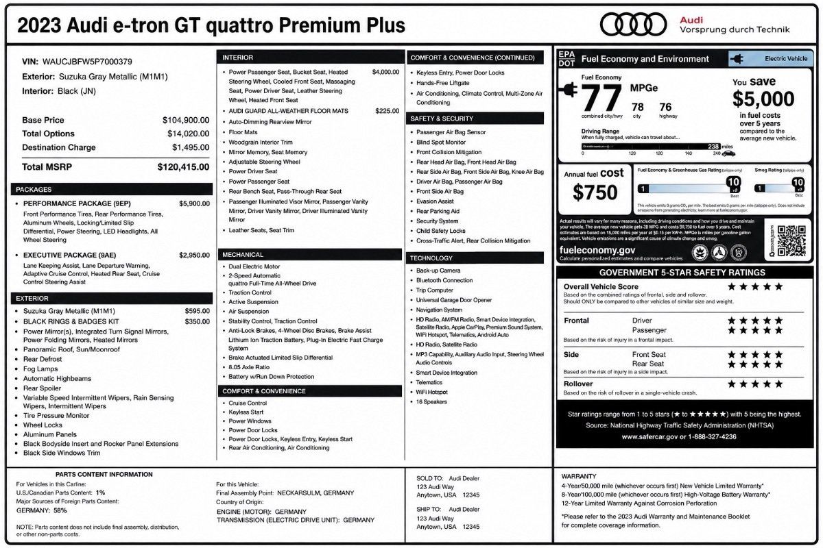 Used 2023 Audi e-tron GT Premium Plus w/ Performance Package AWD/4WD image 2