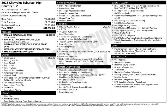 Used 2026 Chevrolet Suburban High Country w/ Sun And Tow Package AWD/4WD image 2
