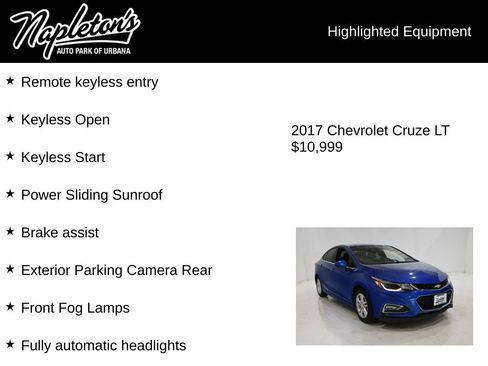 Used 2017 Chevrolet Cruze LT w/ Sun And Sound Package image 16