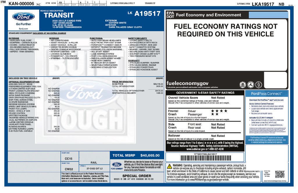 Used 2020 Ford Transit 250 Low Roof w/ Upfitter Package RWD image 3