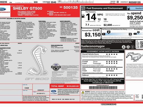 Used 2022 Ford Mustang Shelby GT500 w/ Carbon Fiber Track Pack image 2