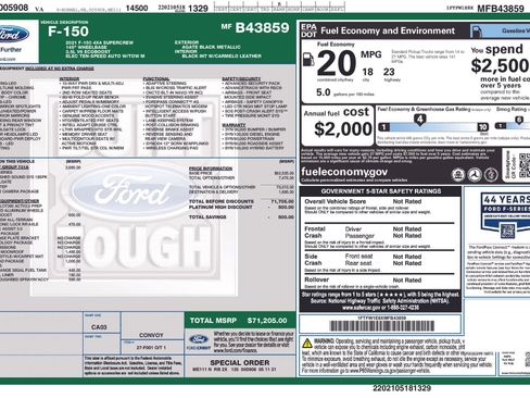 Used 2021 Ford F150 Platinum w/ Equipment Group 701A High image 1