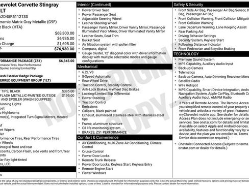 Certified 2024 Chevrolet Corvette Stingray Coupe w/ Z51 Performance Package RWD image 29