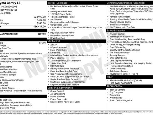 Used 2020 Toyota Camry LE w/ Carpet Mat Package FWD image 29