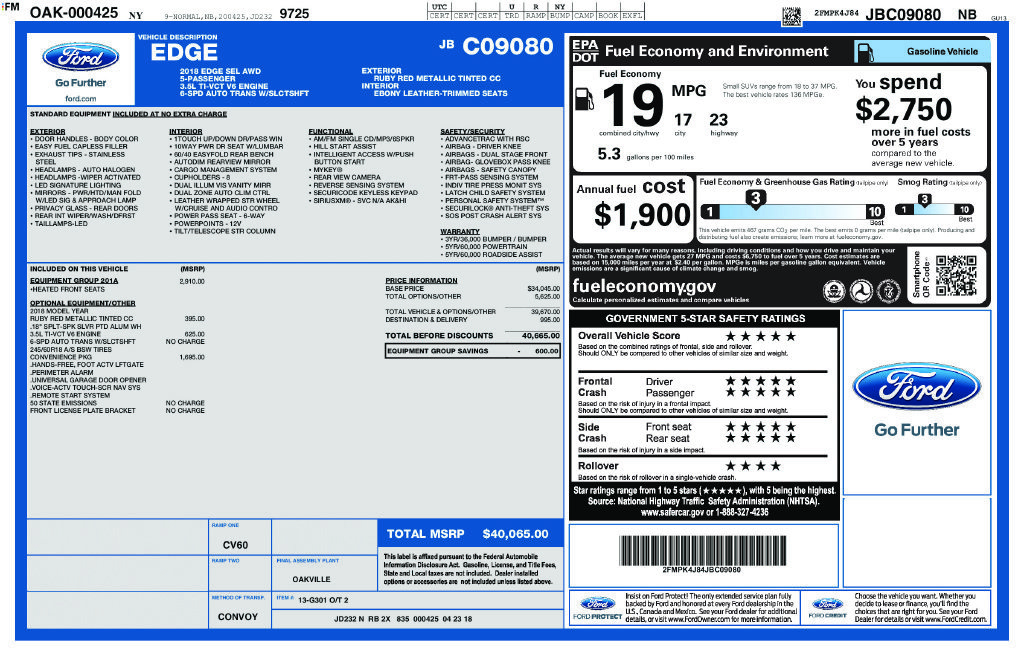 Certified 2018 Ford Edge SEL w/ Equipment Group 201A AWD/4WD image 29