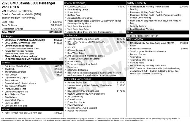 Used 2023 GMC Savana 3500 LS w/ Chrome Appearance Package RWD image 5