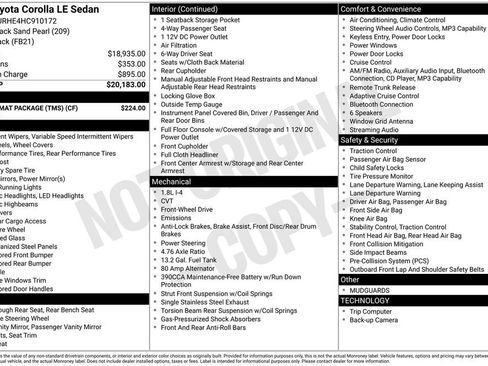 Used 2017 Toyota Corolla LE w/ Carpet Mat Package (TMS) image 6