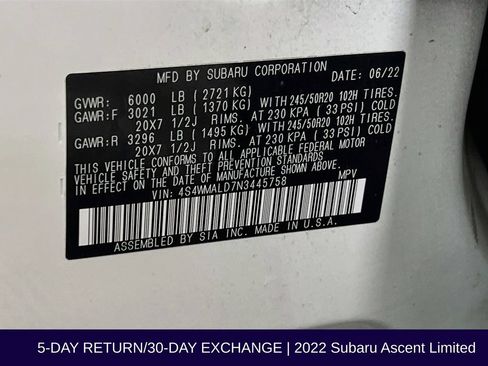 Used 2022 Subaru Ascent Limited w/ Technology Package AWD/4WD image 39
