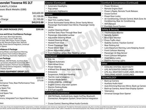 Used 2020 Chevrolet Traverse RS w/ LPO, Floor Liner Package image 2