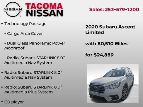 Used 2020 Subaru Ascent Limited w/ Technology Package AWD/4WD image 6