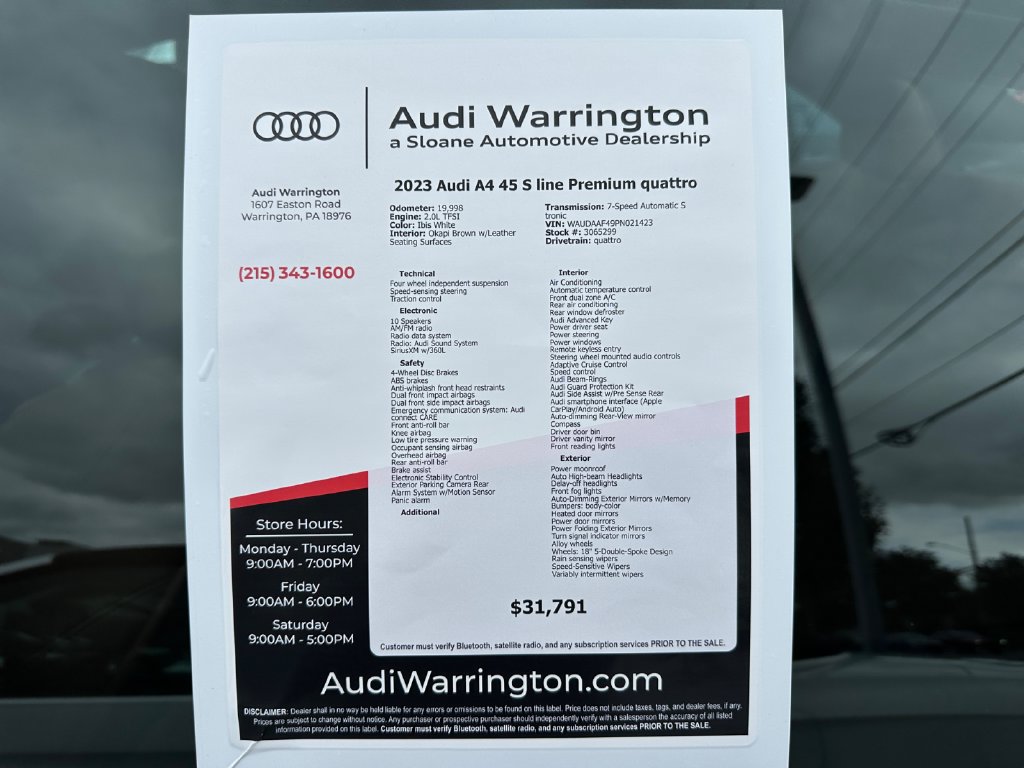 Certified 2023 Audi A4 2.0T Premium w/ Convenience Package AWD/4WD image 34