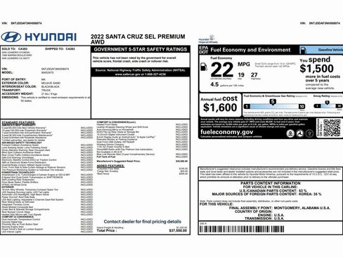 Used 2022 Hyundai Santa Cruz SEL Premium image 2