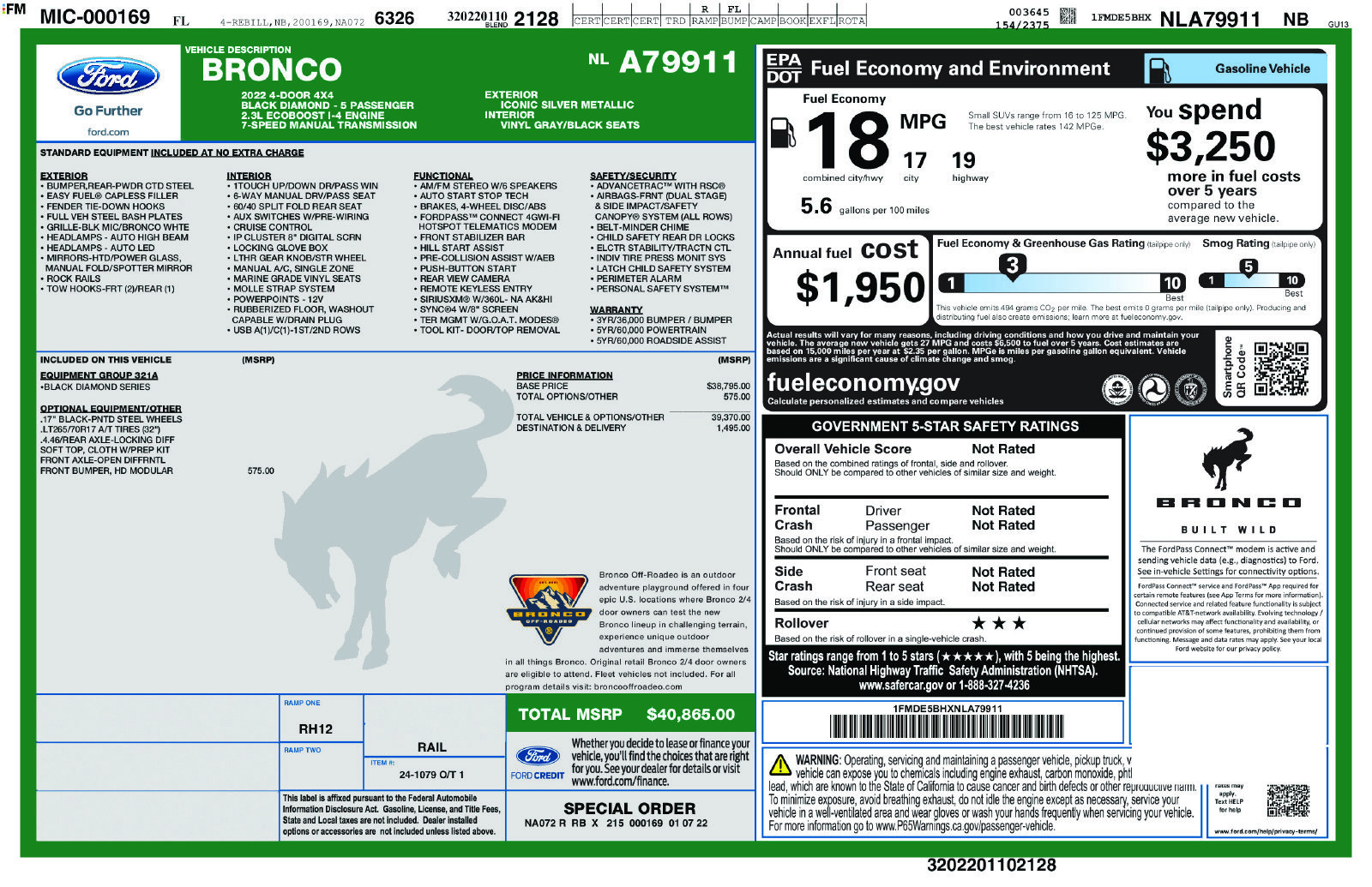 Used 2022 Ford Bronco Black Diamond AWD/4WD image 1