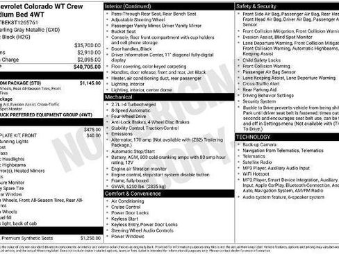 New 2026 Chevrolet Colorado W/T w/ WT Custom Package AWD/4WD image 36