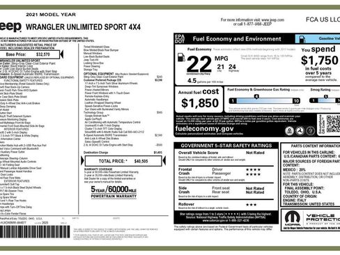 Used 2021 Jeep Wrangler Unlimited Sport AWD/4WD image 3